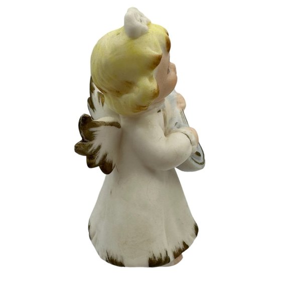 Vintage Lefton Angel with Blue Guitar Mandolin Pink Bow Blond Hair #1592 - Picture 3 of 6